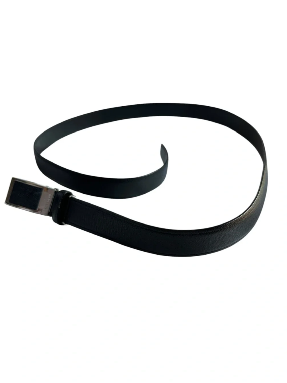 Genuine BURBERRY Logo Black Leather Men Dress Belt XL Adjustable Reversible